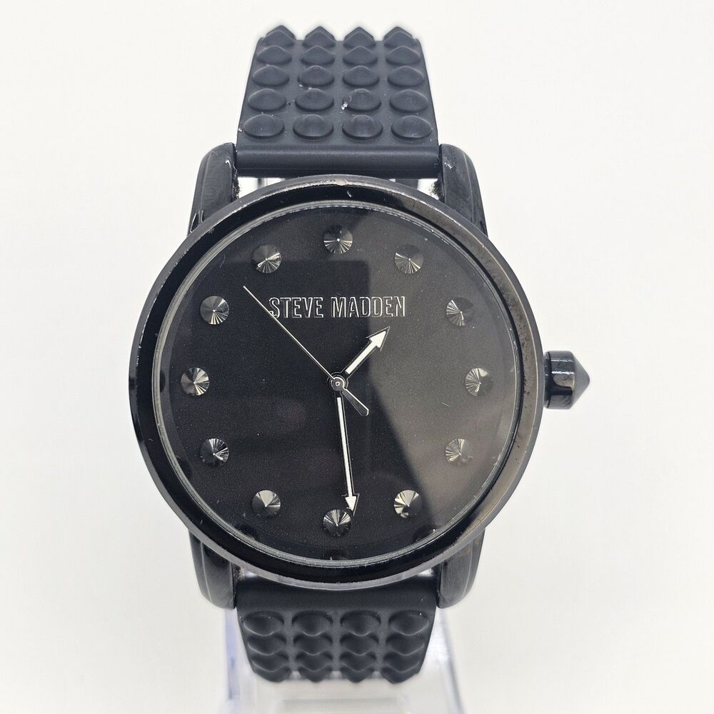 Steve Madden Women's Watch‎ 44MM Black Dial Black Plastic Bands New Battery